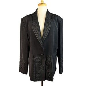 VTG Liz‎ Elana Blazer Women's 18 Jacket Beaded Boho Art Neauveau  80's 90s
